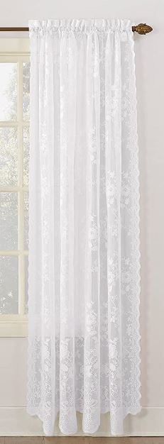 Photo 1 of Alison Floral Lace Sheer Rod Pocket Curtain Panel, 58" x 63", White
