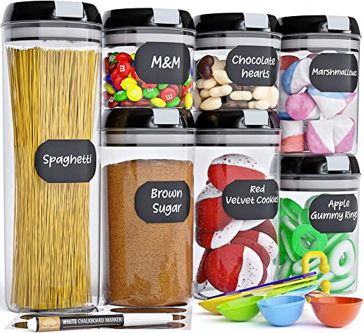 Photo 1 of Chef's Path Airtight Food Storage Container Set - 7 PC Set - 10 Chalkboard Labels and Marker - Kitchen and Pantry Containers - BPA-Free - Clear Plastic Canisters with Improved Durable Lids