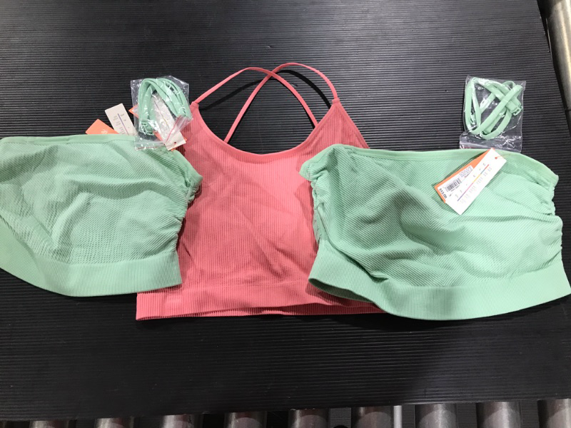 Photo 3 of (3) Women's Ribbed Brami - Cosie- (2) GREEN SIZES L AND M, PINK SIZE L