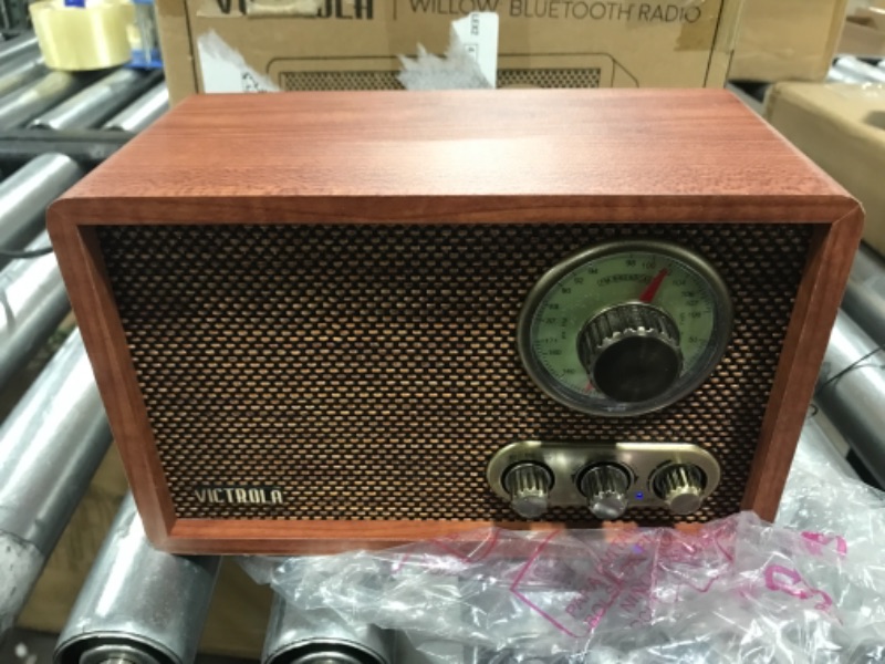 Photo 2 of Victrola Retro Wood Bluetooth Radio with Built-in Speakers, Elegant & Vintage Design, Rotary AM/FM Tuning Dial, Wireless Streaming, Walnut