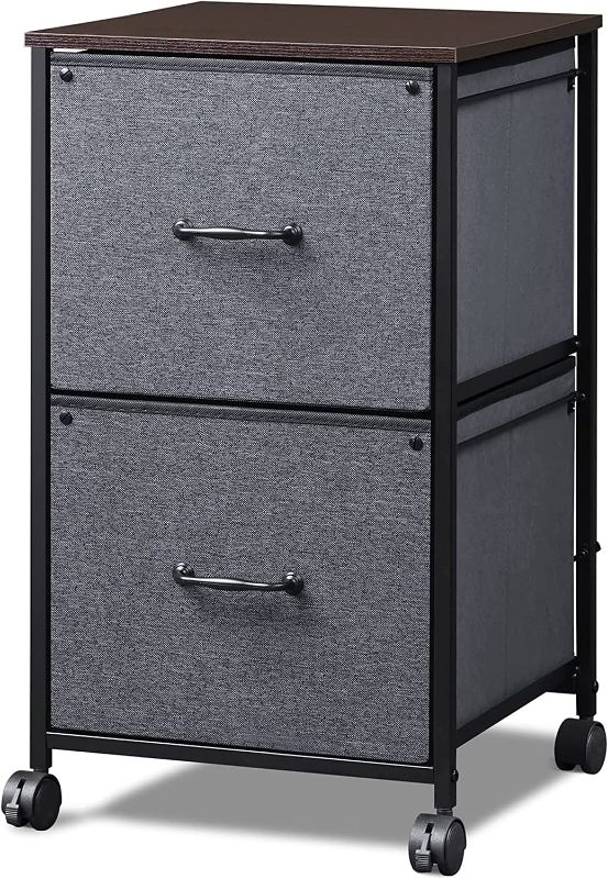 Photo 1 of DEVAISE 2 Drawer Mobile File Cabinet, Rolling Printer Stand, Fabric Vertical Filing Cabinet fits A4 or Letter Size for Home Office, Black