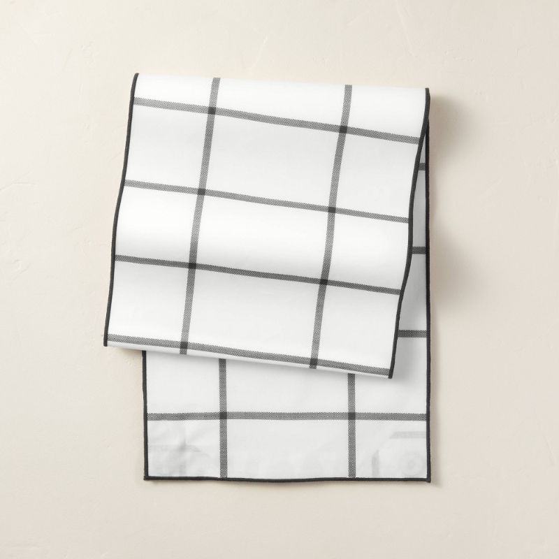 Photo 1 of 14" X 72" Grid Pattern Wipeable Oil-Canvas Table Runner Gray/White - Hearth & Hand™ with Magnolia
