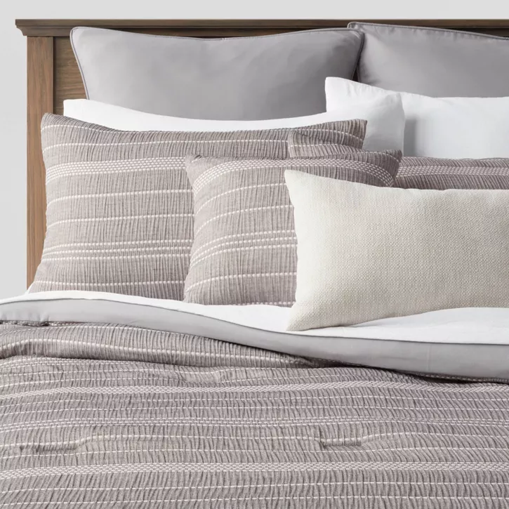 Photo 1 of Cedarbrook Chambray Matelasse Stripe Comforter & Sheet Bedding Set Gray - Threshold™  KING SIZE