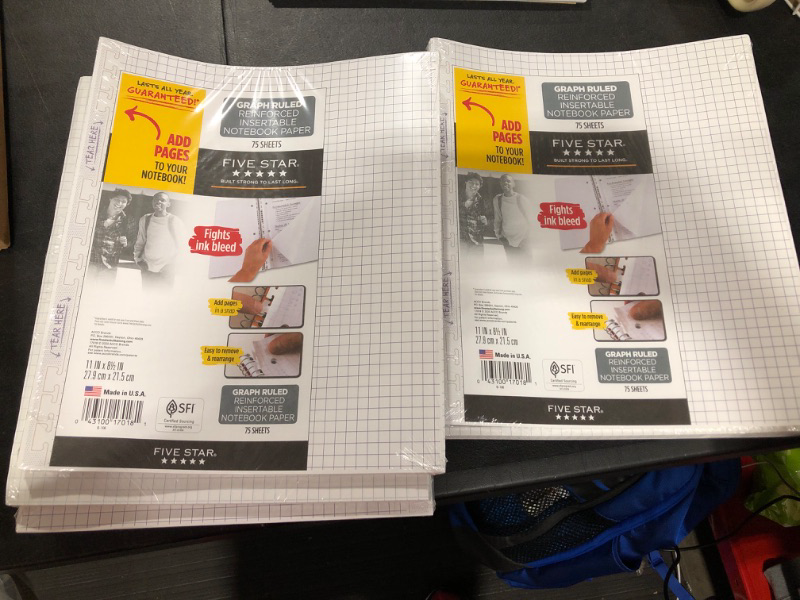 Photo 2 of 12-PACKS  Five Star Reinforced Graph Ruled Filler Paper, Insertable, 75ct (17018)