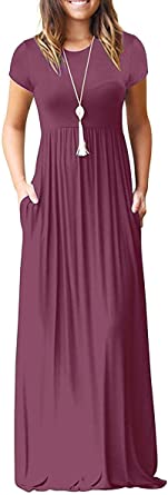 Photo 1 of AUSELILY Women Short Sleeve Loose Plain Casual Long Maxi Dresses with Pockets L
