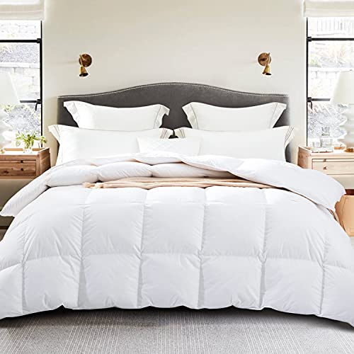 Photo 1 of Amazon Brand - Pinzon All-Season Ultra Soft Feather Down Comforter Duvet Insert, 100% Cotton, Medium Warmth for All Season - White, Queen
