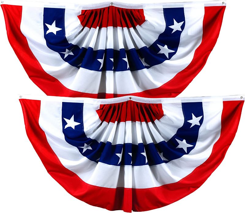 Photo 1 of (16 PACK)  American USA Pleated Fan Flag, 1.5x3 Feet DELUXE Bunting Decoration Flags 16PIECE
