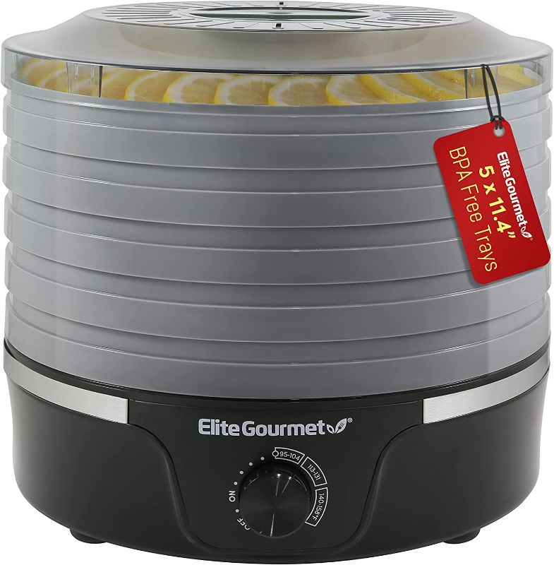 Photo 2 of Elite Gourmet EFD319BNG Food Dehydrator, 5 BPA-Free 11.4" Trays Adjustable Temperature Controls, Jerky, Herbs, Fruit, Veggies, Dried Snacks, Black and Grey, 5 Trays
