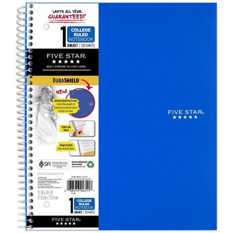 Photo 1 of Spiral Notebook 1 Subject College Ruled Anti-Microbial Cobalt Blue - Five Star
QTY 4