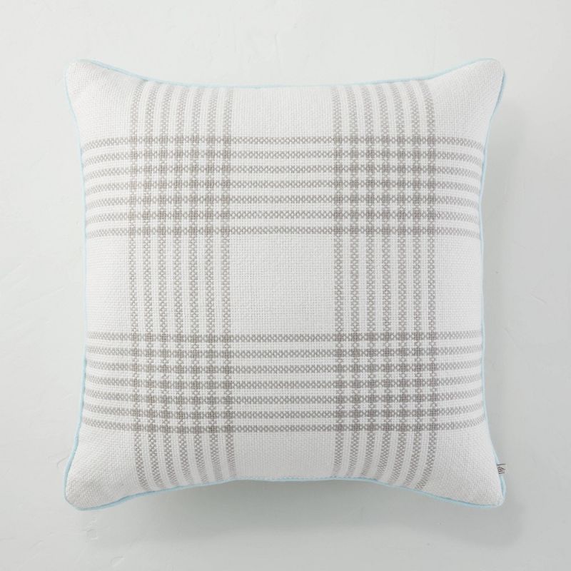 Photo 1 of 24" X 24" Plaid Indoor/Outdoor Square Throw Pillow /Cream - Hearth & Hand™ with Magnolia
