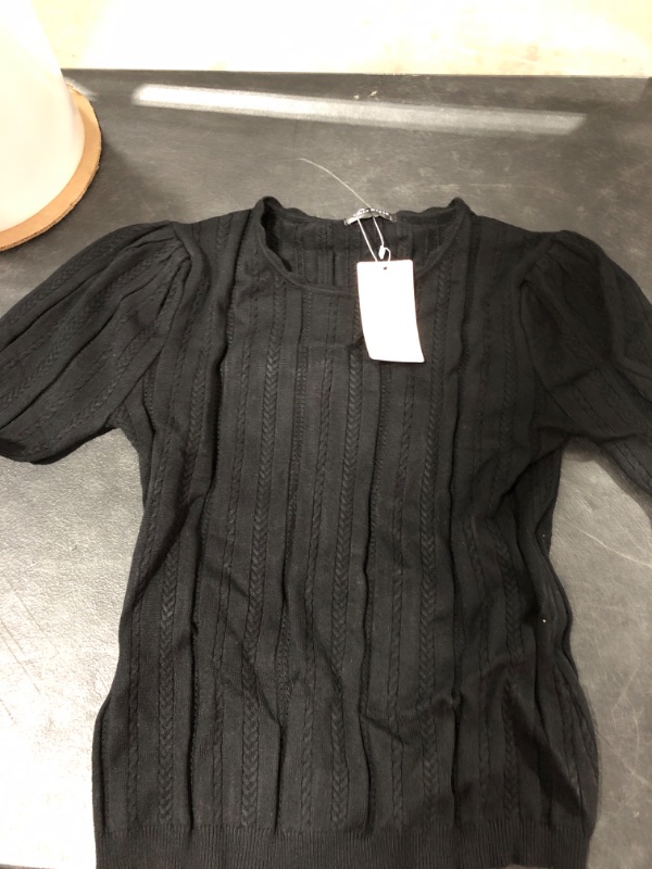 Photo 1 of  Chic Style Women's Short Sleeve Top Blouse Medium Black 100% Cotton L
