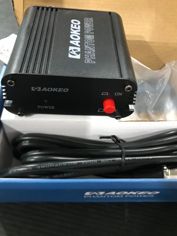 Photo 2 of Aokeo 1-Channel 48V Phantom Power Supply with Adapter, Bonus+XLR 3 Pin Microphone Cable for Any Condenser Microphone Music Recording Equipment
