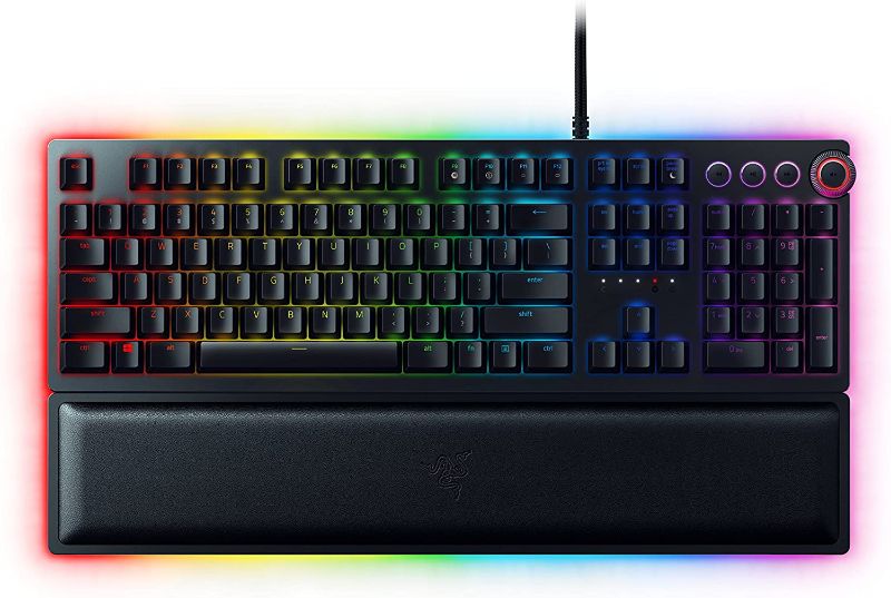 Photo 1 of Razer Huntsman Elite Gaming Keyboard: Fast Keyboard Switches - Clicky Optical Switches - Chroma RGB Lighting - Magnetic Plush Wrist Rest - Dedicated Media Keys & Dial - Classic Black
