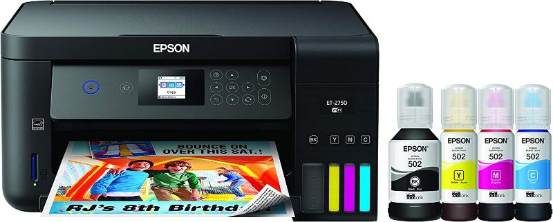 Photo 1 of Epson EcoTank ET-2750 Wireless Color All-in-One Cartridge-Free Supertank Printer with Scanner, Copier and Ethernet, Regular** PRINTING ERROR PROMPTS WHEN ON**
