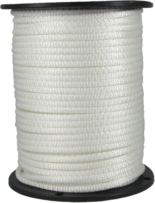 Photo 1 of 1/4 inch White Polyester Rope - 500 Foot Spool | Solid Braid - Industrial Grade - High UV and Abrasion Resistance - Low Stretch
