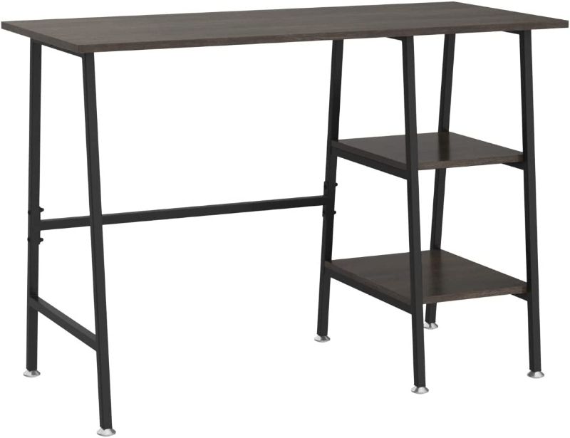 Photo 1 of VECELO 43" Home Office Desk, Computer Study Workstation with 2 Tier Storage Shelf on Left or Right for Kids'Room, Small Spaces, 43x20 inch, Brown
