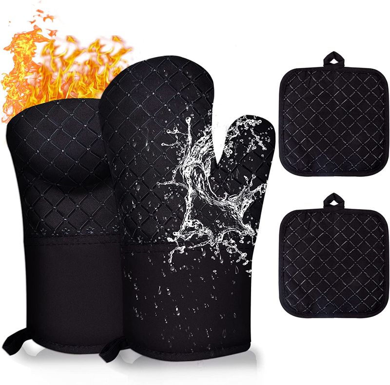 Photo 1 of 4PCS Oven Mitts and Pot Holders Sets 500°F Pot Holders for Kitchen Heat Resistant Oven Gloves Anti-Slip Silicone Stripe Oven Mitts Heat Resistant Hot Pads Oven Mits Potholders for Kitchens Cooking