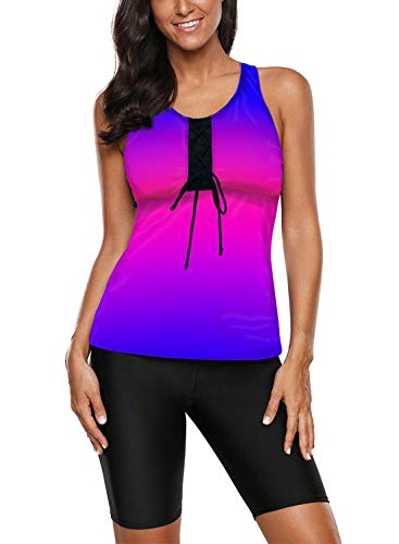 Photo 1 of Aleumdr Womens Racerback Color Block Print Tankini Swimsuits with Swim Capris S-XXXL
2XL 