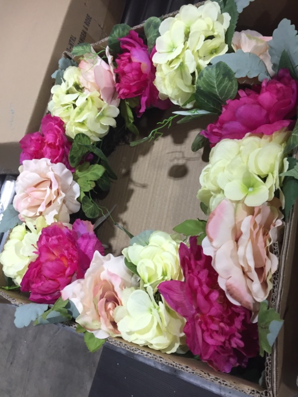 Photo 2 of Admired By Nature ABN1W003-NTRL Artificial Wreath, Beauty Peony Mix
