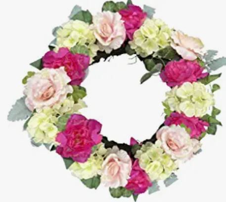 Photo 1 of Admired By Nature ABN1W003-NTRL Artificial Wreath, Beauty Peony Mix
