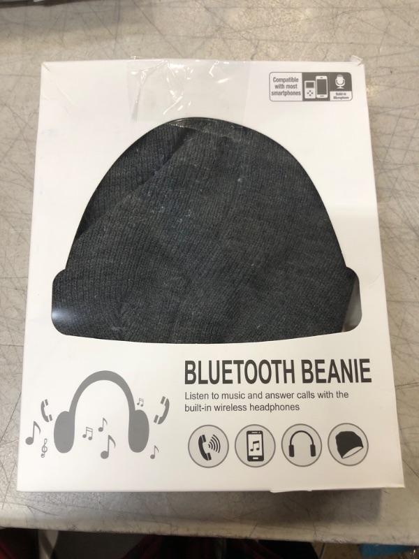 Photo 2 of Beanie Hat Headphones, Wireless V 5.0 Knit Music Beanie Unisex, Cap Built-in Stereo Speakers, Valentine's Day Winter Gifts One Size Grey