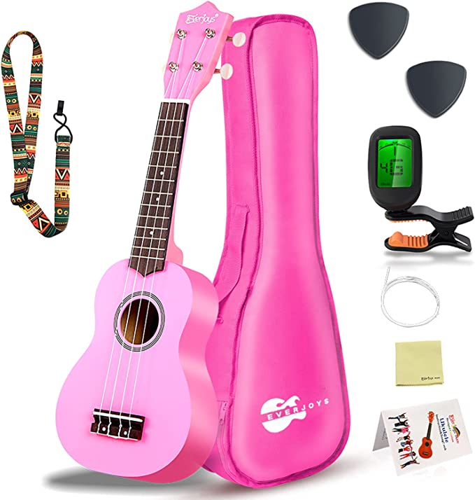 Photo 1 of Everjoys Soprano Ukulele Beginner Pack-21 Inch w/Free Online Lesson Gig Bag Fast Learn Songbook Digital Tuner Pick All in One Kit