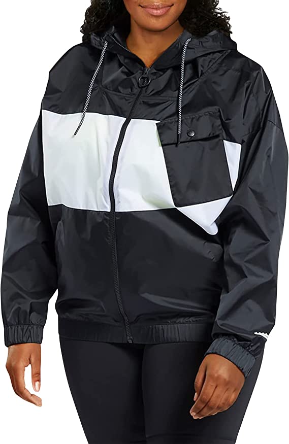 Photo 1 of (XS-)------Core 10 by Reebok Women's Oversized Color Block Woven Hooded Jacket, Night Black, 