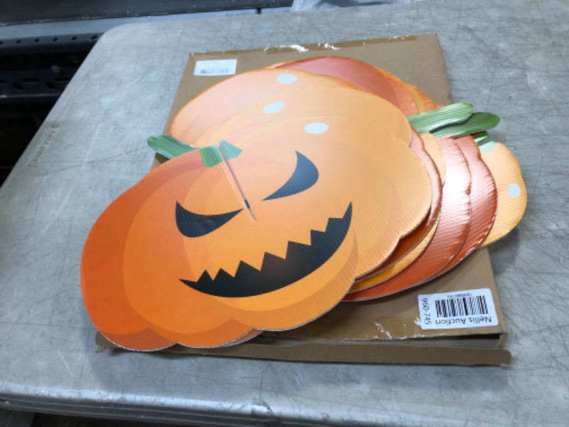 Photo 2 of 5 Pieces 3D Thanksgiving Pumpkin Yard Signs Outdoor Lawn Decorations with Stakes Spooky Pumpkin Lawn Signs Scary Yard Decor for Thanksgiving Day Party Supplies 8 Inch 13 Inch (Cute Style)