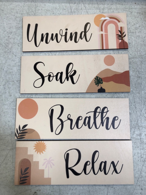 Photo 2 of 4 Pcs Bathroom Wall Decor Sign Relax Soak Unwind Breathe Wall Art Bathroom Decorations Vintage Bathroom Accessories Signs Hanging Wood Plaque for Home Laundry Bathroom (Rustic Horizontal Style)