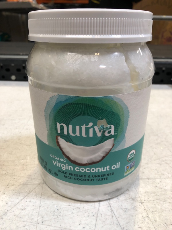 Photo 2 of Nutiva Organic Cold-Pressed Virgin Coconut Oil, 54 Fl Oz (1 Pack) USDA Organic, Non-GMO, Whole 30 Approved, Vegan, Keto, Fresh Flavor & Aroma for Cooking & Healthy Skin & Hair 54 Fl Oz (Pack of 1)  BEST BEFORE MAY 12 2024