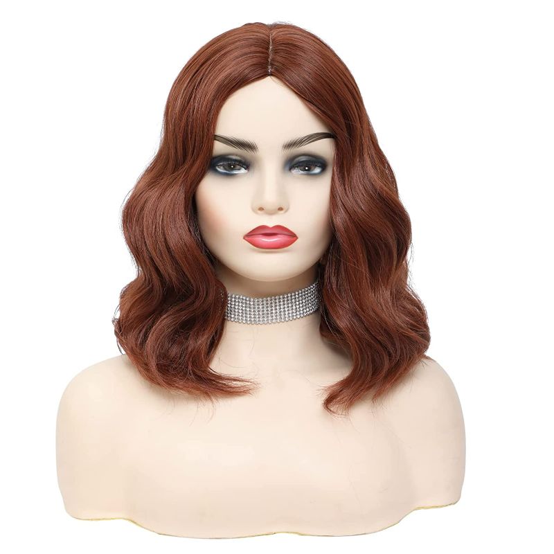 Photo 1 of DDHAIR Copper Red Wigs Short Curly Wavy bob Wigs for Women Natural Middle Part Shoulder Length Heat Resistant Synthetic hair Wig for Daily Wear Cospaly...
