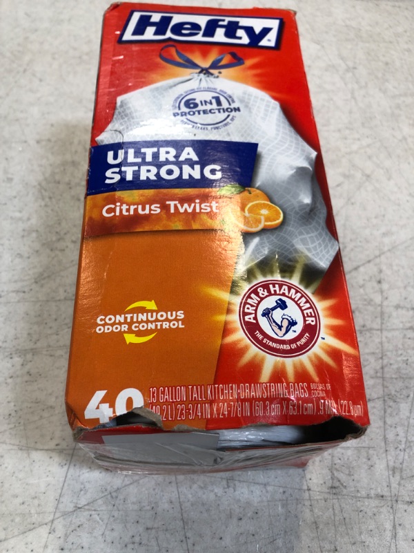 Photo 2 of Hefty Ultra Strong Tall Kitchen Trash Bags, Citrus Twist Scent, 13 Gallon, 40 Count - PACKAGE DAMAGED