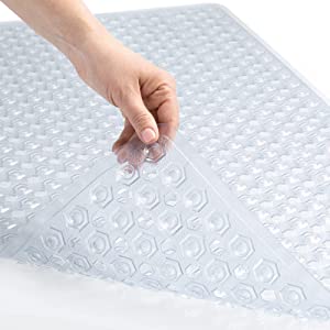 Photo 1 of  Grip Patented Shower and Bath Mat, 35x16, Machine Washable Bathtub Mats, Extra Large Tub with Drain Holes and Suction Cups to Keep Floor Clean, Soft on Feet, Bathroom Accessories, Clear