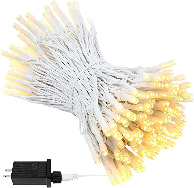 Photo 1 of  LED White Wire Warm White Christmas String Lights Outdoor/Indoor, Waterproof with 8 Modes, Plug in Fairy String Lights for Snow Tree Patio Christmas Decoration
