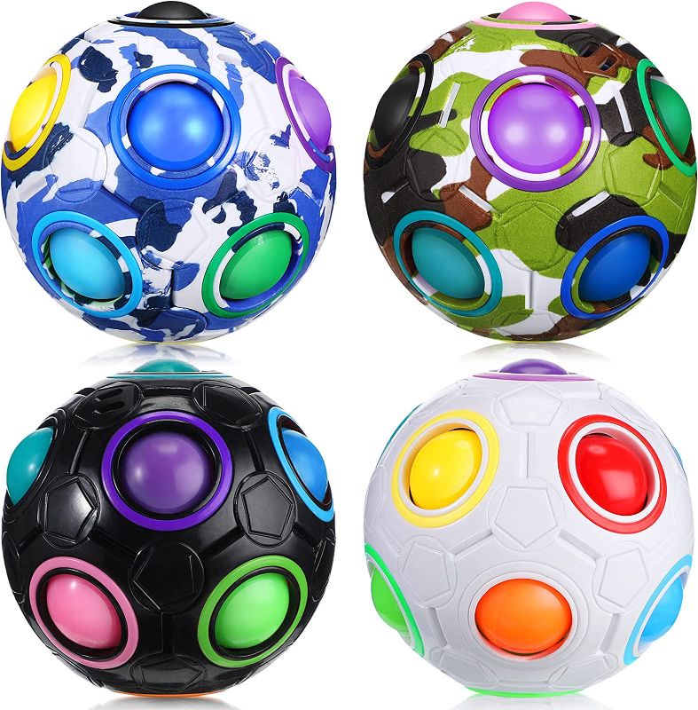 Photo 1 of 4 Pieces Glow Rainbow Ball Magic Ball Cube Puzzle Brain Teaser Ball with 11 Colorful Rainbow for Teens and Adults, Stylish Style
