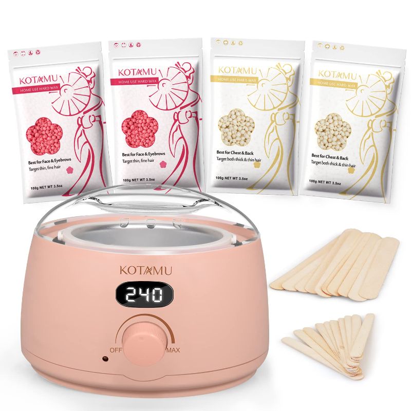 Photo 1 of KOTAMU Digital Wax Warmer Kit for Hair Removal, At Home Waxing Kit for Women Sensitive Skin Brazilian Facial Hair Body with 4 Formulas Hard Wax Beads Target Different Type of Hair
