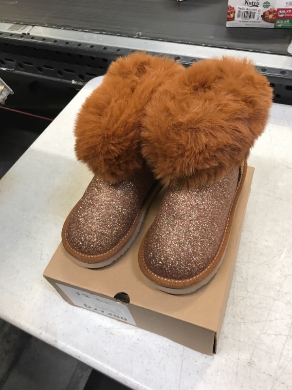 Photo 2 of Girls Faux Fur Lined Ankle Boots Kids Round Toe Glitter Back Bowknot Cute Snow Booties Warm Winter Shoes SIZE 13 LITTLE KID (US Little Kid 13	7.5 inch/19.1 cm (Foot Length)
