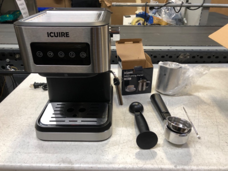 Photo 2 of ICUIRE Espresso Machine with Milk Frothing Pitcher, 20 Bar Expresso Coffee Machine, 1.5L Removable Water Tank, Semi-Automatic Coffee Machine with Steam Wand for Espresso, Latte, and Cappuccino, 1050W
