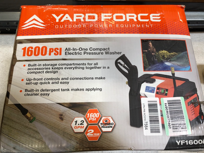 Photo 2 of Yard Force YF1800LR 1600 PSI 1.2 GPM 13 Amp Electric Pressure Washer with Live Hose Reel, One Size, Orange/Black
