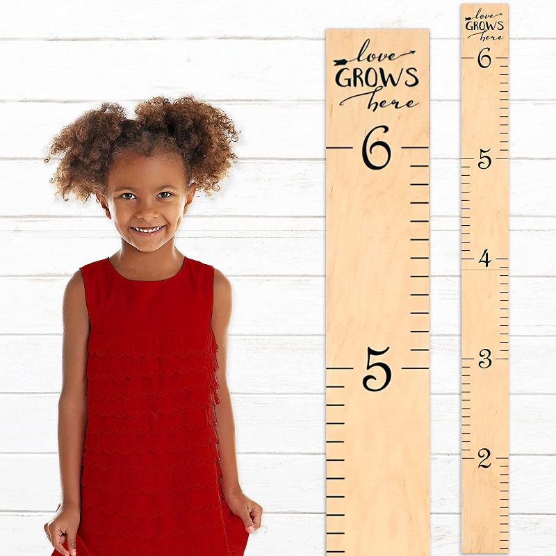 Photo 1 of Headwaters Studio Wooden Ruler Growth Chart for Kids, Boys & Girls - Height Chart & Height Measurement for Wall - Kids Nursery Wall Decor & Room...
