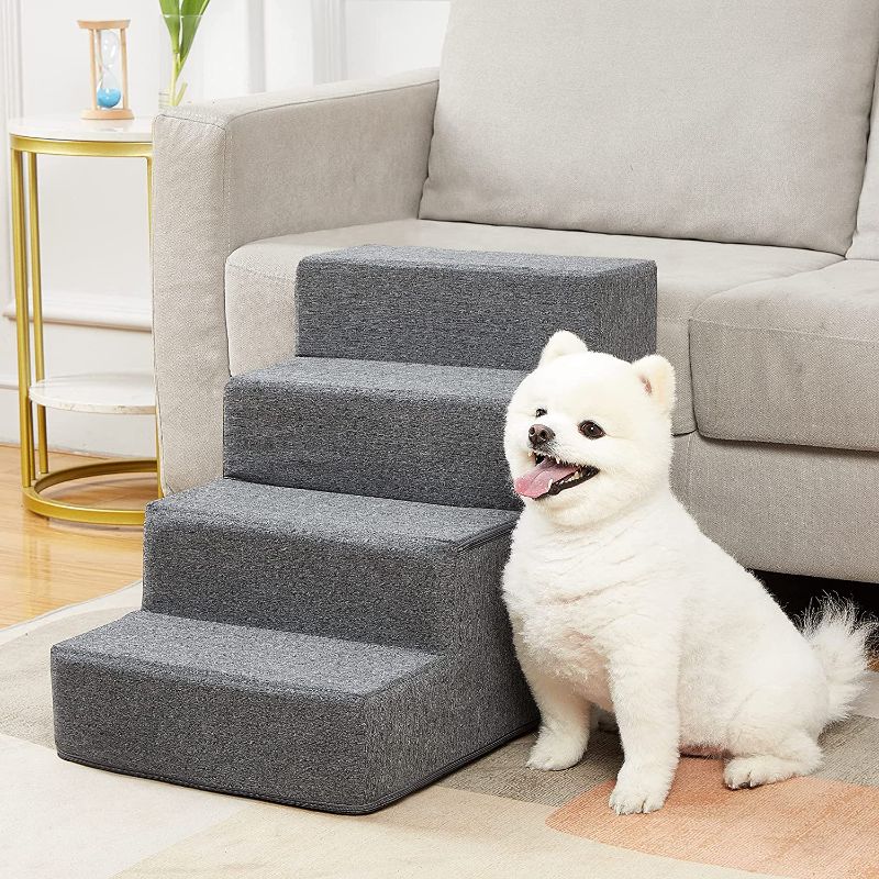 Photo 1 of Dog Stairs & Steps for Dogs Cats Holds up to 70 lbs,Pawque Pet Steps for High Bed Couch, Shock Absorbing Foam with High-Strength Boards for Pet Safe,...
