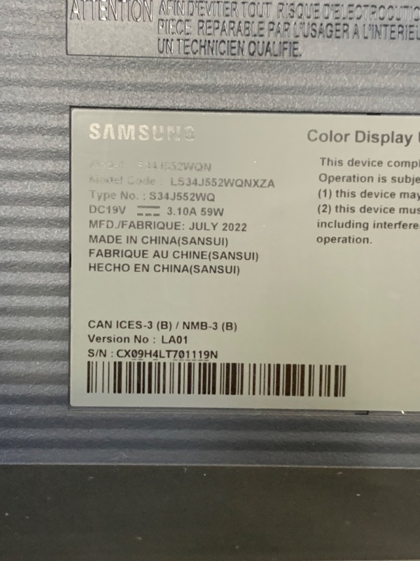 Photo 5 of Samsung 34" Class Ultrawide Monitor with 21:9 Wide Screen, S34J552WQNXZA --- Box Packaging Damaged, Item is New
