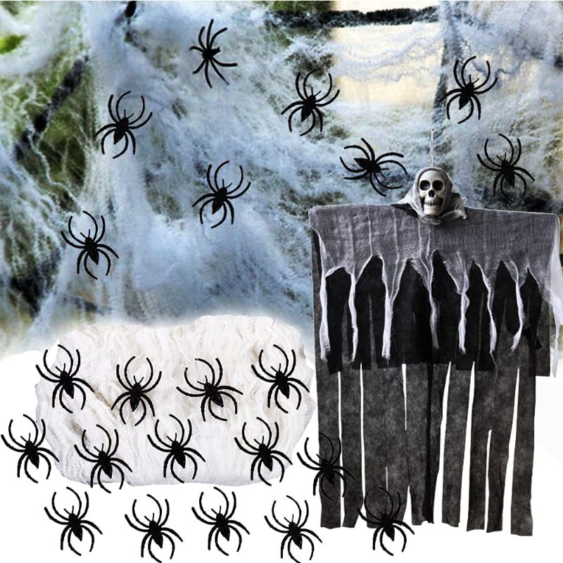 Photo 1 of 2 Pack Bundle - Novo Tee 22 Pieces of Hanging Halloween Skull Ghost Decoration Halloween Fake Spider Spider Web Decoration for Halloween Party Decoration Suitable for Best Halloween Decoration Supplies 