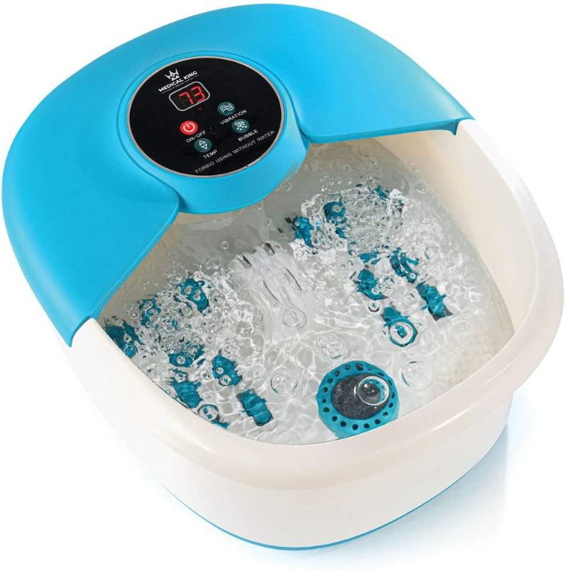 Photo 1 of Foot Spa Massager with Heat, 14 Rollers in Foot Shape - 5 in 1 Foot Bath Massager Includes Adjustable Heating, Bubbles, Vibration, Pumice Stone, Mini Massage Points - for Tired Feet, & Stress Relief
