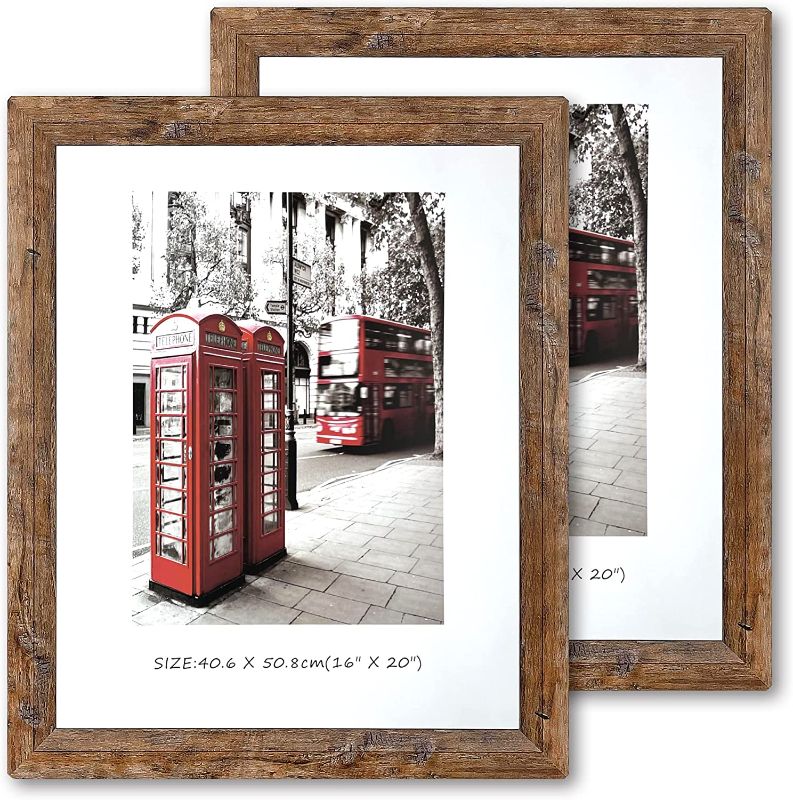 Photo 1 of 16x20 Poster Frames, Set of 2 Picture Frames Plexiglass and Composite Wooden Rustic Rounded Corners Photo Display for Wall Mount with Hanging Hardware(Brown)