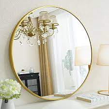 Photo 1 of 18" Gold Circle Deep Set Metal Round Frame Mirror Contemporary Gold Wall Mirror