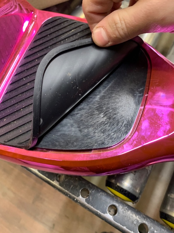 Photo 6 of Emaxusa Hoverboard for Kids Ages 6-12, Self Balancing Scooter with Led Lights and Built-in Bluetooth Speaker, UL Safety Certified Pink Pro --- Box Packaging Damaged, Moderate Use, Scratches and Scuffs on Plastic, Pad Coming Undone as Shown in picture