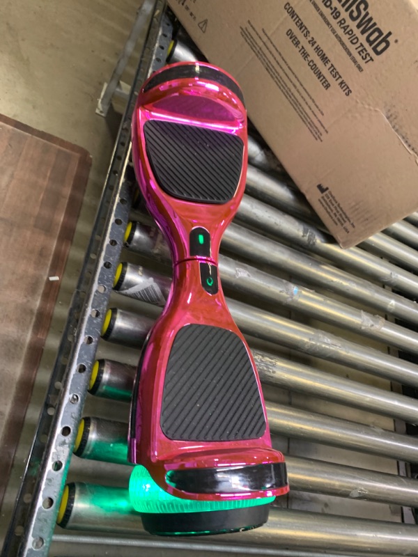 Photo 3 of **parts only** Emaxusa Hoverboard for Kids Ages 6-12, Self Balancing Scooter with Led Lights and Built-in Bluetooth Speaker, UL Safety Certified Pink Pro --- Box Packaging Damaged, Moderate Use, Scratches and Scuffs on Plastic, Pad Coming Undone as Shown 