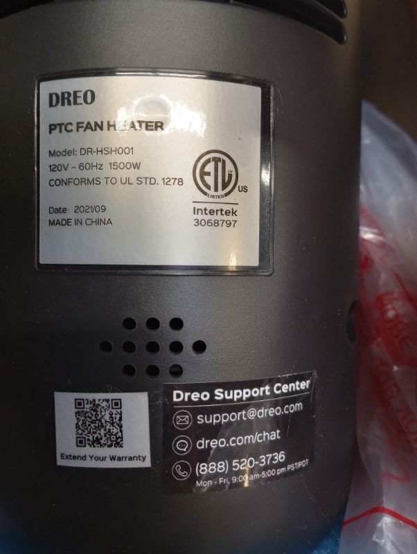 Photo 8 of Dreo Electric Space Heater 24-inch --- DIRTY FROM PREVIOUS USED, MISSING SOME PARTS, TURNS ON AS SHOWN IN PICTURES