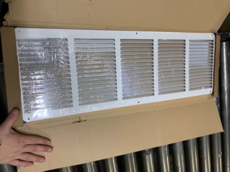 Photo 3 of 28" x 8" Return Air Grille - Sidewall and Ceiling - HVAC Vent Duct Cover Diffuser - [White] [Outer Dimensions: 29.75w X 9.75" h] 28x8 White --- Box Packaging Damaged, Item is New
